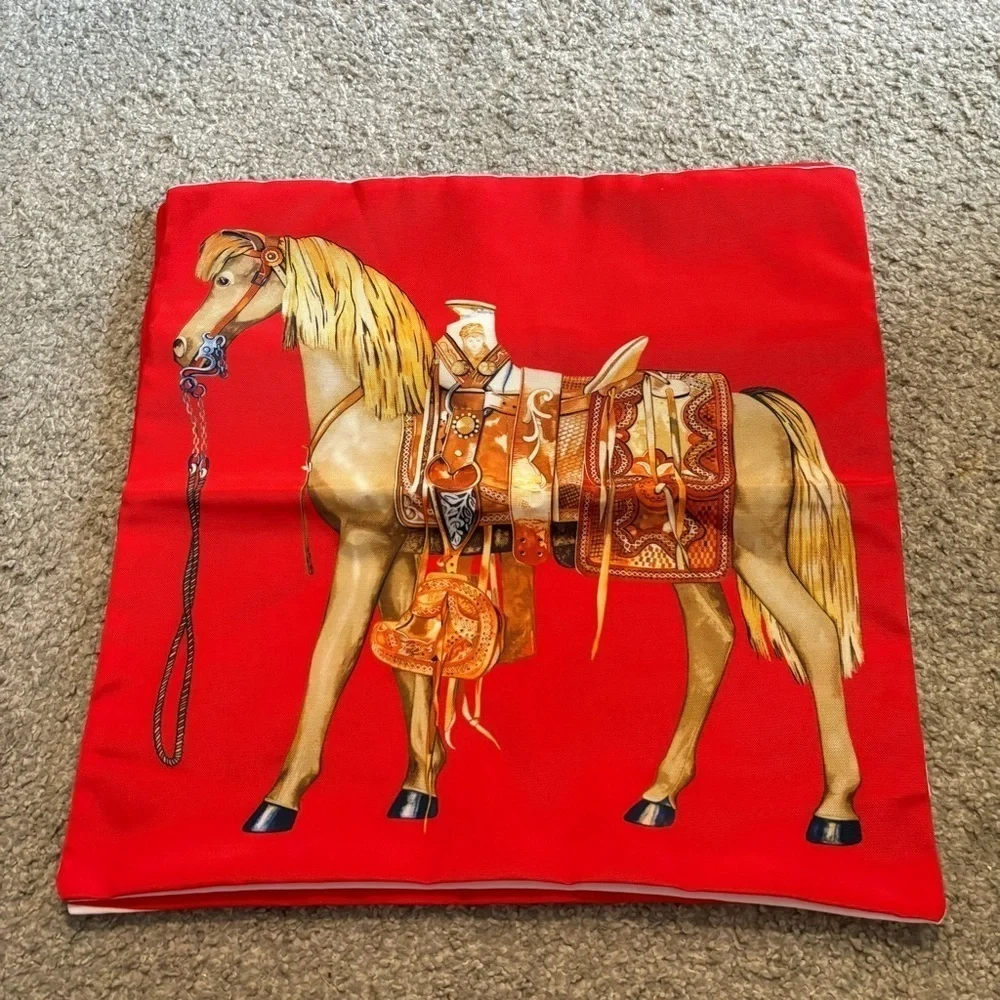 Mon Petit Cheval Mexicain Red Equestrian Print Throw Pillow Cover Set Horse